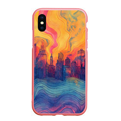 Чехол iPhone XS Max матовый Абстрактный город в волнах красок, цвет: 3D-баблгам