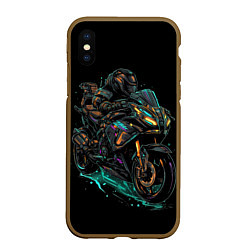 Чехол iPhone XS Max матовый Темный мотоцикл на черном фоне, цвет: 3D-коричневый