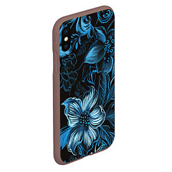 Чехол iPhone XS Max матовый Синие цветы абстракции, цвет: 3D-коричневый — фото 2