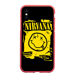 Чехол iPhone XS Max матовый Nirvana - смайлик, цвет: 3D-красный