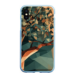 Чехол iPhone XS Max матовый Полигональное дерево с зелеными листьями, цвет: 3D-голубой
