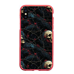 Чехол iPhone XS Max матовый Черепа в кустах с шипами, цвет: 3D-красный
