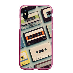 Чехол iPhone XS Max матовый Ретро аудио кассеты, цвет: 3D-малиновый