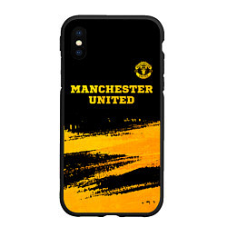 Чехол iPhone XS Max матовый Manchester United - gold gradient посередине, цвет: 3D-черный