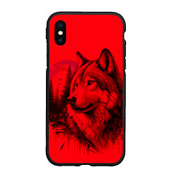 Чехол iPhone XS Max матовый Рисунок волка на красном, цвет: 3D-черный