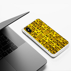 Чехол iPhone XS Max матовый Жёлтые фигуры с эффектом рыбьего глаза, цвет: 3D-белый — фото 2