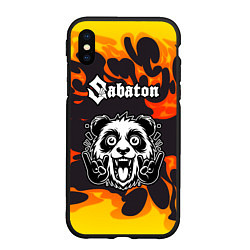 Чехол iPhone XS Max матовый Sabaton рок панда и огонь, цвет: 3D-черный