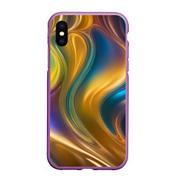 Чехол iPhone XS Max матовый Жидкий разноцветный металл, цвет: 3D-фиолетовый