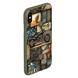 Чехол iPhone XS Max матовый Patchwork with a motorcycle - ai art, цвет: 3D-темно-зеленый — фото 2