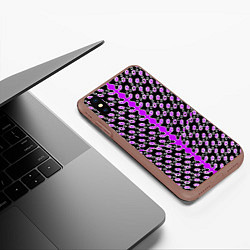 Чехол iPhone XS Max матовый Розовые киберпанк ячейки на чёрном фоне, цвет: 3D-коричневый — фото 2