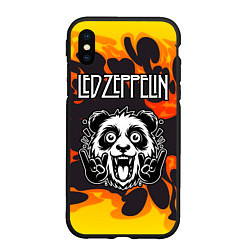 Чехол iPhone XS Max матовый Led Zeppelin рок панда и огонь, цвет: 3D-черный