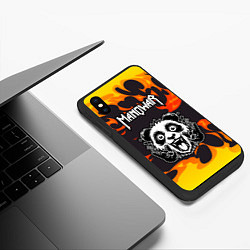 Чехол iPhone XS Max матовый Manowar рок панда и огонь, цвет: 3D-черный — фото 2