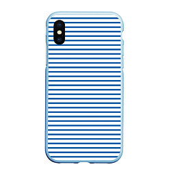 Чехол iPhone XS Max матовый Белый в сине-голубую полоску, цвет: 3D-голубой
