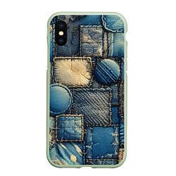 Чехол iPhone XS Max матовый Denim patchwork - ai art, цвет: 3D-салатовый