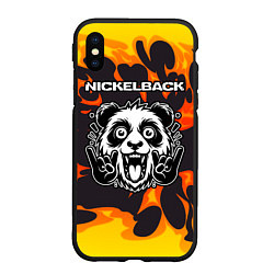 Чехол iPhone XS Max матовый Nickelback рок панда и огонь, цвет: 3D-черный