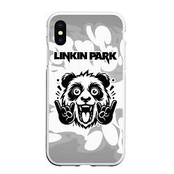 Чехол iPhone XS Max матовый Linkin Park рок панда на светлом фоне, цвет: 3D-белый