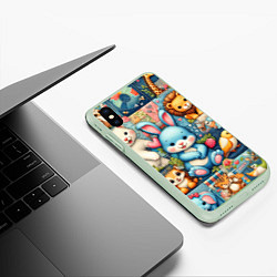 Чехол iPhone XS Max матовый Funny hare and his friends - patchwork, цвет: 3D-салатовый — фото 2