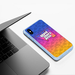 Чехол iPhone XS Max матовый GTA 6 - пальмы и логотип, цвет: 3D-голубой — фото 2