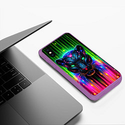 Чехол iPhone XS Max матовый Неоновая цифровая пантера, цвет: 3D-фиолетовый — фото 2