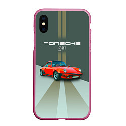 Чехол iPhone XS Max матовый Porsche спортивный немецкий автомобиль, цвет: 3D-малиновый