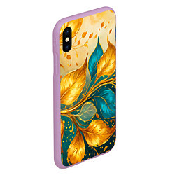 Чехол iPhone XS Max матовый Листья абстрактные золото и бирюза, цвет: 3D-сиреневый — фото 2