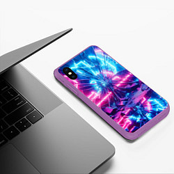 Чехол iPhone XS Max матовый Разбитая неоновая вывеска - мегаполис, цвет: 3D-фиолетовый — фото 2