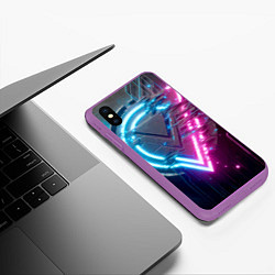 Чехол iPhone XS Max матовый Neon geometric abstraction - ai art, цвет: 3D-фиолетовый — фото 2