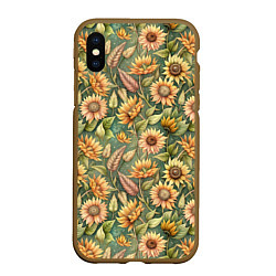 Чехол iPhone XS Max матовый Желтые подсолнухи и пшеница, цвет: 3D-коричневый