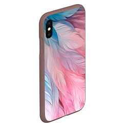 Чехол iPhone XS Max матовый Пастельно-голубые и розовые перья, цвет: 3D-коричневый — фото 2