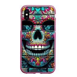 Чехол iPhone XS Max матовый Cool skull - graffiti ai art, цвет: 3D-малиновый