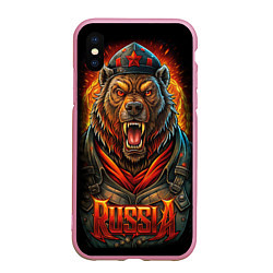 Чехол iPhone XS Max матовый Мощный красный медведь - Russia, цвет: 3D-розовый