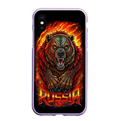 Чехол iPhone XS Max матовый Русский агрессивный медведь, цвет: 3D-светло-сиреневый