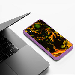 Чехол iPhone XS Max матовый Жёлтое огненное пламя инферно - inferno yellow, цвет: 3D-фиолетовый — фото 2