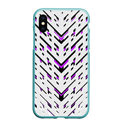 Чехол iPhone XS Max матовый Black and purple stripes on a white background, цвет: 3D-мятный