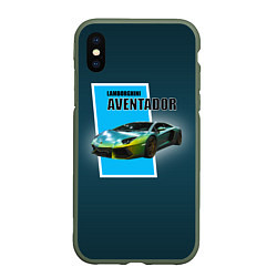Чехол iPhone XS Max матовый Спортивная машина Lamborghini Aventador, цвет: 3D-темно-зеленый