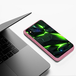 Чехол iPhone XS Max матовый Яркий неоновый свет из разлома плит, цвет: 3D-малиновый — фото 2