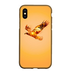 Чехол iPhone XS Max матовый Орел с пейзажем на закате двойная экспозиция, цвет: 3D-коричневый