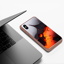 Чехол iPhone XS Max матовый Объемная плита с красной лавой иллюстрация, цвет: 3D-коричневый — фото 2