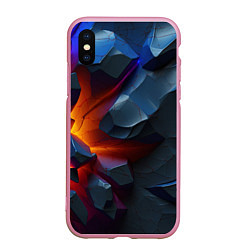 Чехол iPhone XS Max матовый Объемные камни в разломе, цвет: 3D-розовый