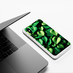 Чехол iPhone XS Max матовый Зеленые листья и мох, цвет: 3D-белый — фото 2