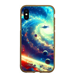 Чехол iPhone XS Max матовый Полёт к далёкой галактике - нейросеть, цвет: 3D-коричневый