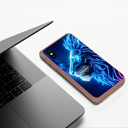 Чехол iPhone XS Max матовый Профиль космического неонового льва - нейросеть, цвет: 3D-коричневый — фото 2