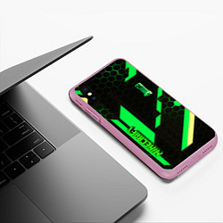 Чехол iPhone XS Max матовый Minecraft creeper game pattern, цвет: 3D-розовый — фото 2