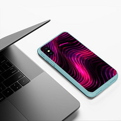 Чехол iPhone XS Max матовый Неоновая яркая геометрическая абстракция со светом, цвет: 3D-мятный — фото 2