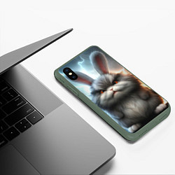 Чехол iPhone XS Max матовый Грозный заяц, цвет: 3D-темно-зеленый — фото 2