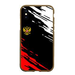 Чехол iPhone XS Max матовый Герб РФ краски текстура абстрактные, цвет: 3D-коричневый