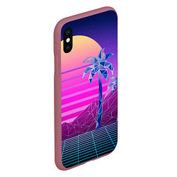 Чехол iPhone XS Max матовый Vaporwave неоновые горы и пальмы, цвет: 3D-малиновый — фото 2