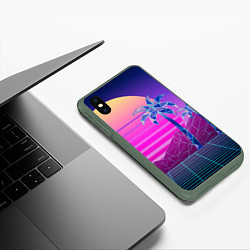 Чехол iPhone XS Max матовый Vaporwave неоновые горы и пальмы, цвет: 3D-темно-зеленый — фото 2