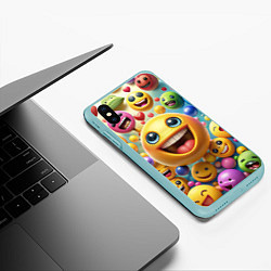 Чехол iPhone XS Max матовый Смайлы позитив, цвет: 3D-мятный — фото 2