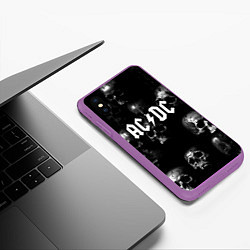 Чехол iPhone XS Max матовый AC DC - черные черепа, цвет: 3D-фиолетовый — фото 2